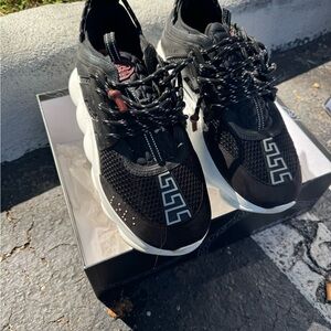 Versace Black and White Chain Reaction Mesh Sneakers